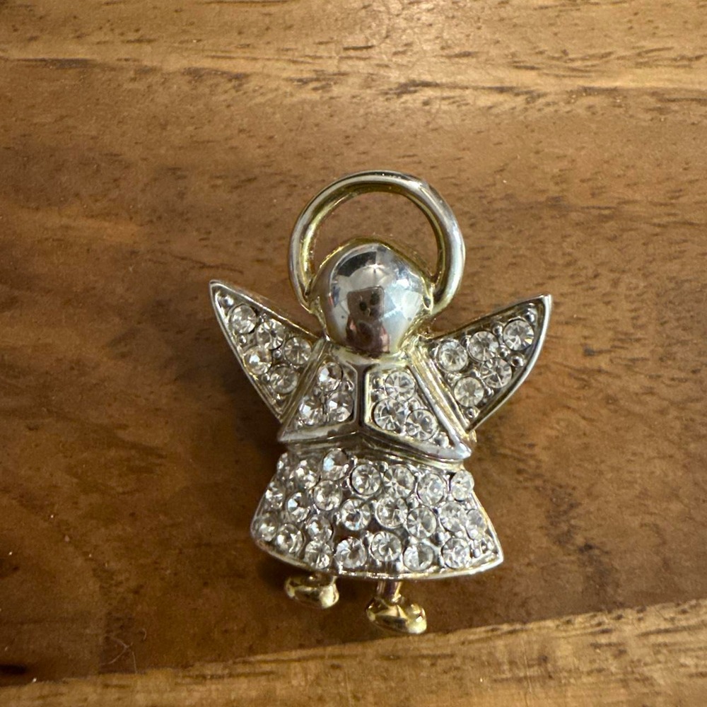 Angel Rhinestone Brooch Pin Gold Silver Tone Crystal Angelcore Fairycore Pin